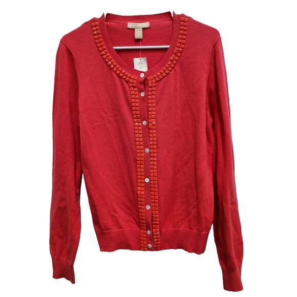 Banana Republic Sweaters - Banana Republic Cardigan Womens Size XL Pink Embellished Preppy Button Up NEW